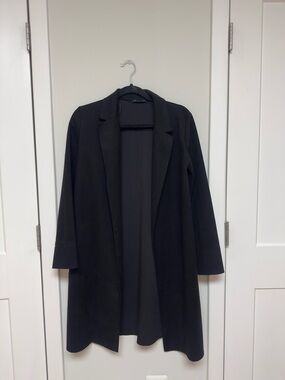 Zara Black Open-Front Long Blazer